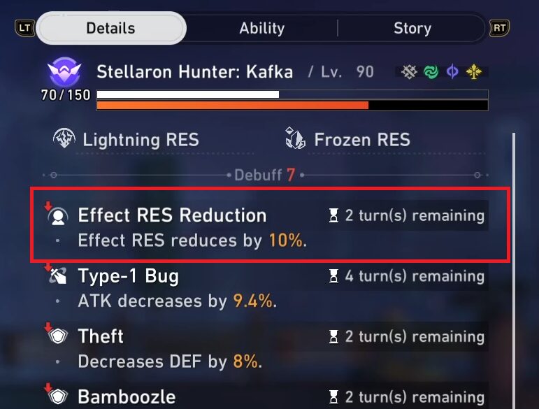 Effect RES Down Debuff description